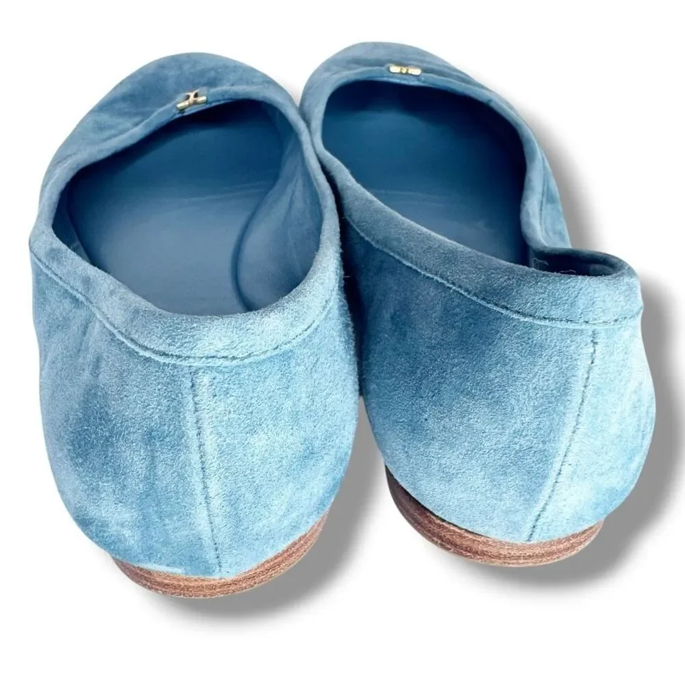 Chloé Marcie Blue Suede Ballerina Flats Small Gold Logo Women’s Size 36.5 (US 6)